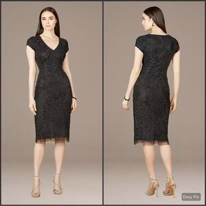 NWT LARA 29225 Black Size 4 Cap Sleeve Beaded Midi Dress